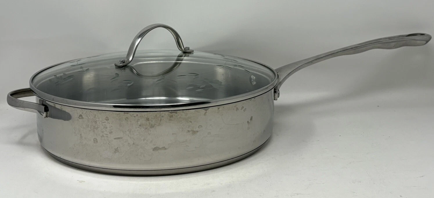 Princess House Stainless Steel Heritage 12” Handled 5 QT Pan W/Lid Cookware