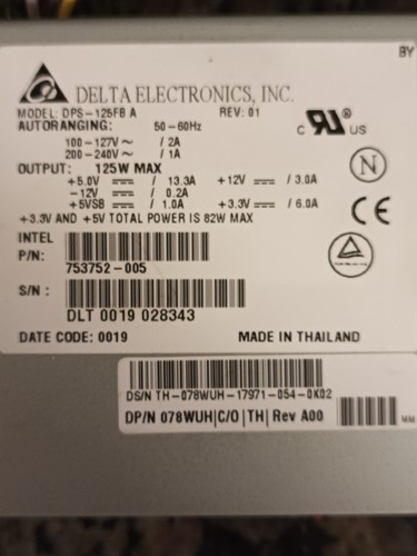 Vintage (1998) Delta Electronics DPS-125FB-A Blade Computer Power Supply - Picture 3 of 4
