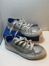 Converse All Star Youth Girls Metallic Silver Glitter Sz 12 Low Top