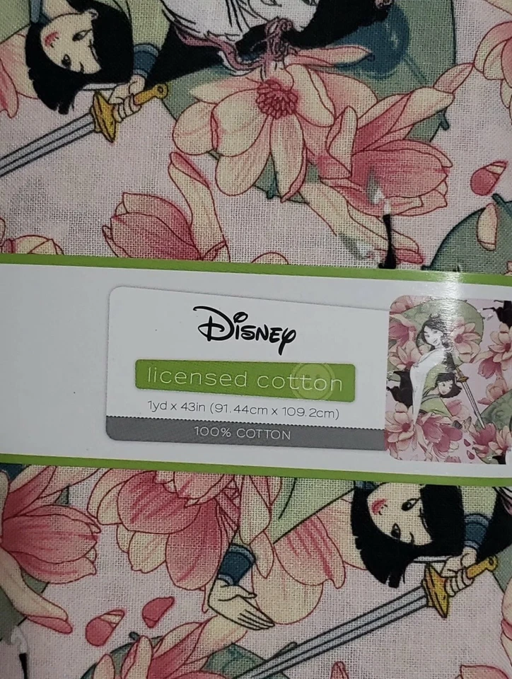 Disney Princesa Mulan Una Yarda 100% Algodón Tela Rosa Floral (1) Precortado NUEVO DE COLECCIÓN Foto 3 de 4