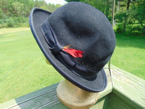 Vintage Morfelt Derby Bowler Hut Größe Medium Herren schwarz Band Feder - Bild 3 von 10