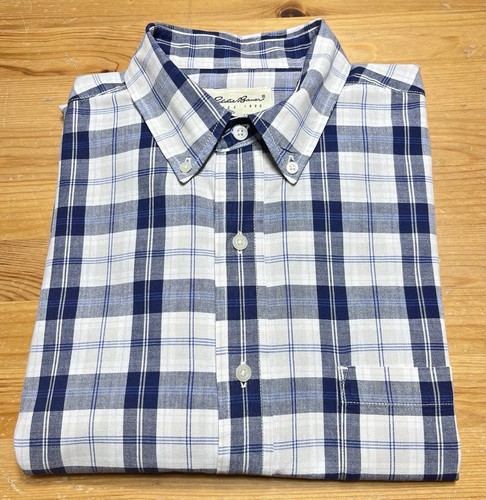EDDIE BAUER Men's Large Blue Plaid Short Sleeve Button Down Shirt 100% Cotton - Picture 22 of 22