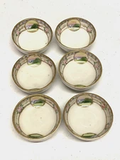 VINTAGE LOT 6 Open Salt Dips, Floral, SHIP, Hand Painted, GOLD GILT, JAPAN look