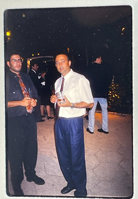 1993 Color Slide Dressed Up Men Outdoors 1 With Drink At Event