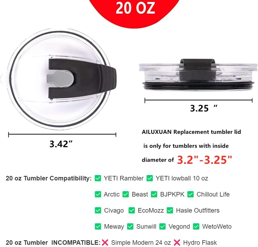 Tumbler Lid for 20 Oz,2 Replacement Lids for 20Oz Stainless Steel Tumbler Travel