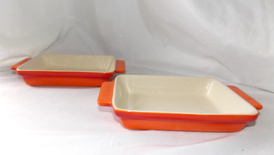 Set of 2 STAUB Gratin Baking Dishes Orange Ceramic Rectangular Casserole 5.5''