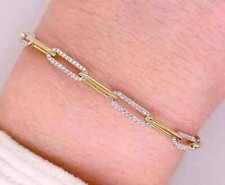 3.1Ct Round Cut Lab Created Diamond Paper Clip Bracelet In 14K Yellow GoldPlated