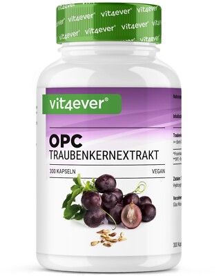 OPC PURE Traubenkernextrakt ! 300 Kapseln - Hochdosiert + Vegan Beste Qualität
