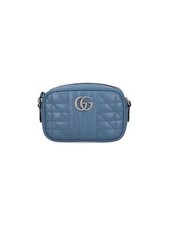 GUCCI GG Marmont Mini Blue Leather Shoulder Bag New And Authentic