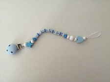 CATENELLA PORTA CIUCCIO CON PERLINE LEGNO E ACRILICO CON NOME PERSONALIZZABILE  