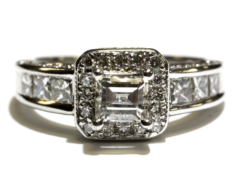 GIA 18k white gold 1.55ct princess diamond halo engagement ring 6.3g estate 6.25