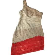 bebe Kardashians Dress Womens M Beige Orange Colorblock One Shoulder Asymmetric