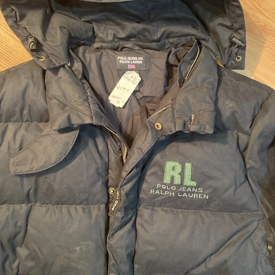 Chaqueta acolchada con capucha Polo Ralph Lauren Jeans vintage de los 90 para hombre XL negra con cremallera Foto 3 de 4