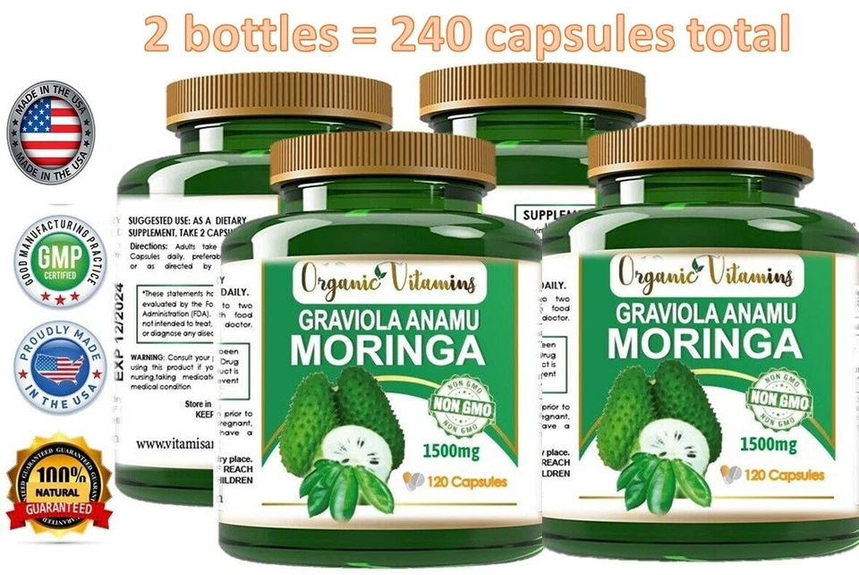 MORINGA ANAMU GRAVIOLA Extracto Suplemento 120 Cápsulas Inmunidad, Apoyo a la Vitalidad  Foto 4 de 4