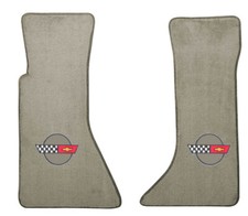 New Gray Floor Mats 1984-1996 Corvette With Embroidered Circle Emblem Logo Blk