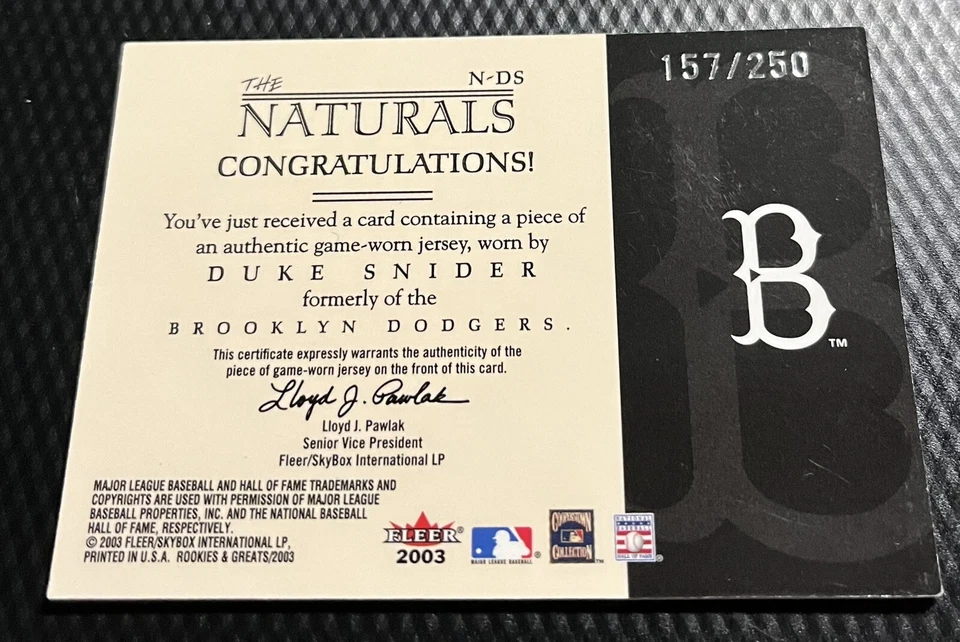 2003 Fleer Rookies & Greats Duke Snider Dodgers The Natural Game Jersey - Image 2 of 3