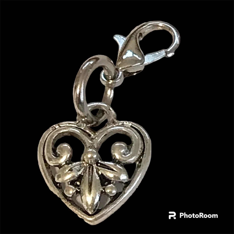 Cartera Fleur de Lis Corazón Dije Tono Plateado Vintage Clip En Cremallera Tirar Nola Foto 2 de 4