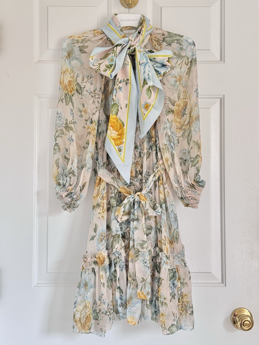 NWOT Zimmermann Lucky Tuxedo Scarf-Tie Ruffle Frill Floral