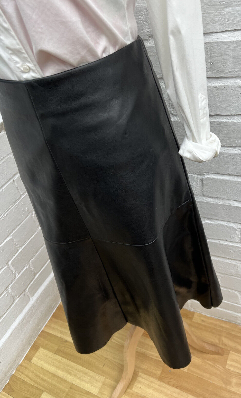Linea Faux Leather Skirt Black Aline UK 12 Below … - image 3