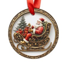 Santa Sleigh Acrylic Ornament, Christmas Decor, Holiday Gift, Tree Ornament