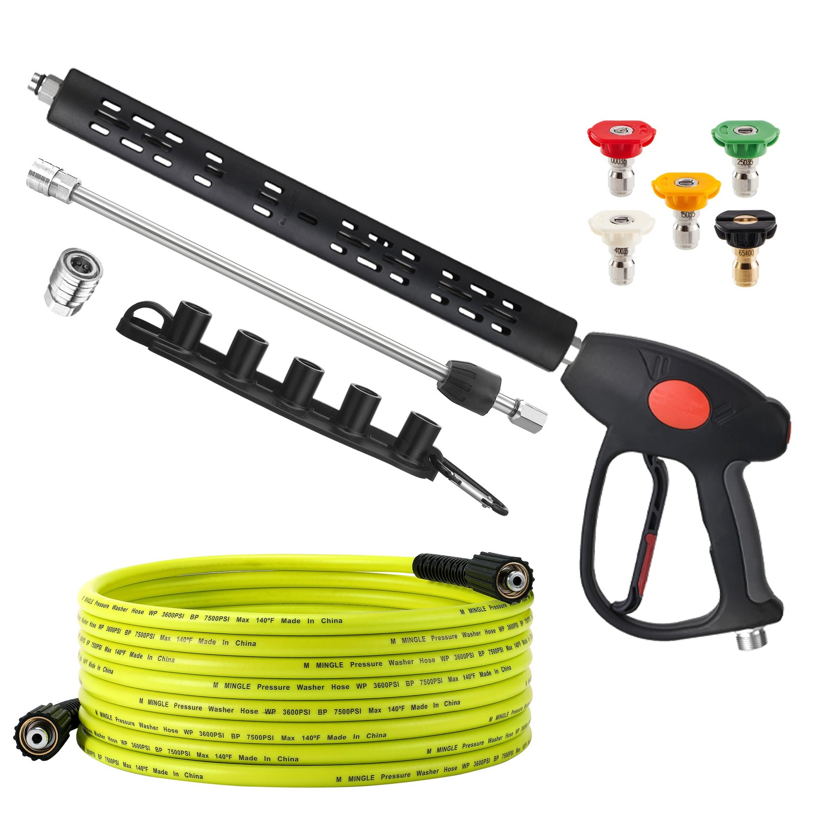 25FT Pressure Washer Hose & Gun Kit with 5 Nozzle Tips
