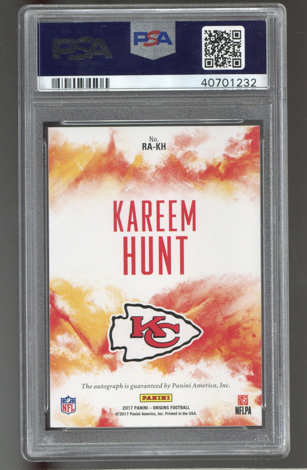 2017 Panini Origins #RA-KH Kareem Hunt Rookie Auto PSA 10 view 2