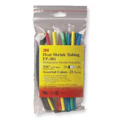 3M Fp301-3/8-6''-Assorted-10-14 Pc Pks Heat Shrink Tube Kit, Thin Wall, 2:1 I.D.