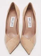 New Jimmy Choo Cass 95 Beige Patent Leather and Suede Pumps Size 40-best fits a