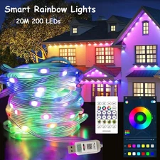 20M 200 LED Smart Rainbow Permanent Outdoor Lights USB Bluetooth APP Control Kit