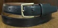 VTG  95 Lands End Black Leather Belt Sz 40 1-1/8  Wide USA Brass Bkl VGUC