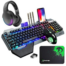 Wireless Gaming Keyboard Mouse Bluetooth Headset Kit with 16 RGB Ba... Fast Ship