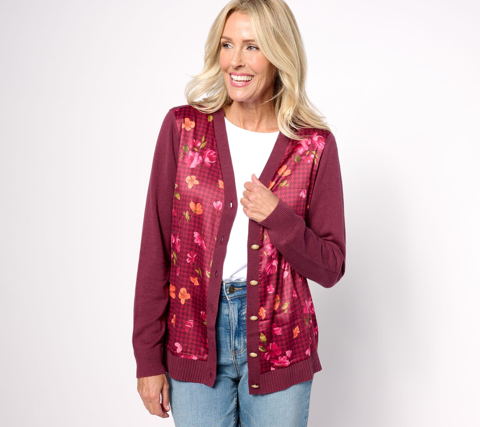 Isaac Mizrahi Live! Women's Top Sweater Sz M Estate Printed Mixed Red A621172