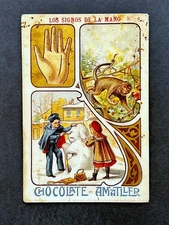 1900 Art Nouveau Palm Reading Teching #9 Card  Fortune Telling Palmistry Occult