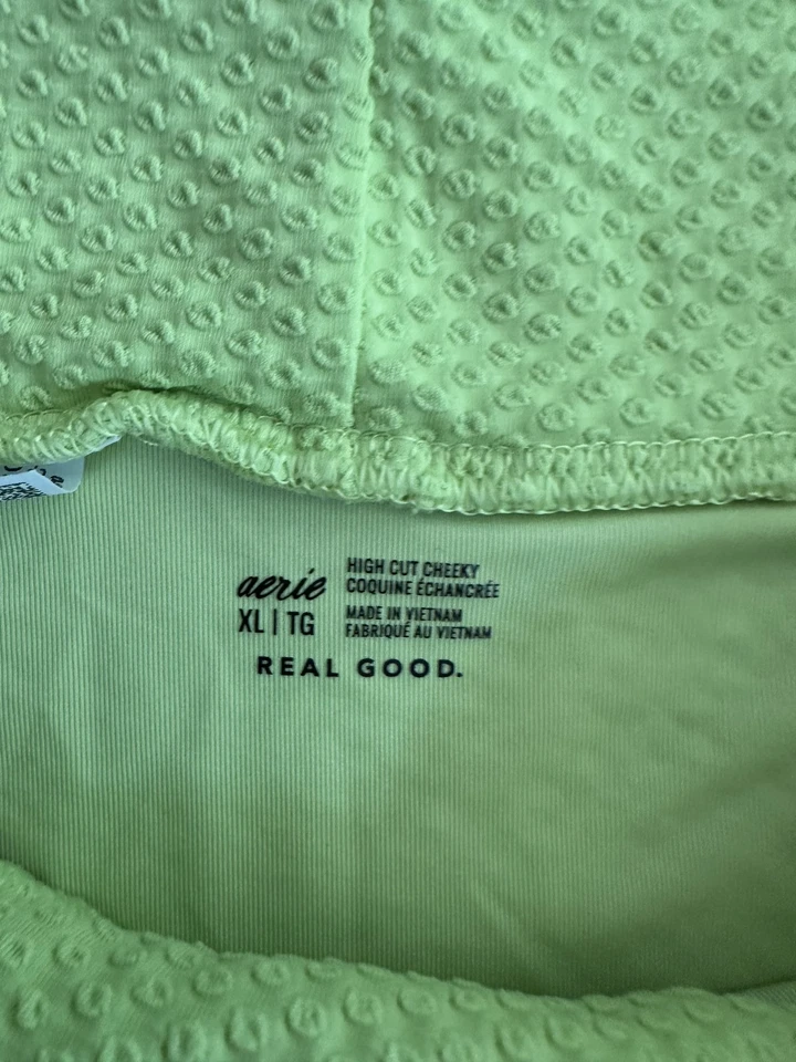 Conjunto de traje de baño de bikini Aerie para mujer XL superior L inferior verde neón texturizado corte alto Foto 3 de 4
