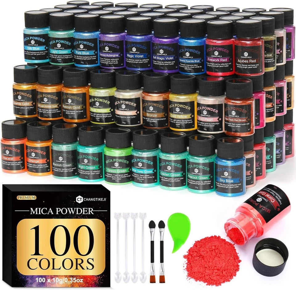 Cosmetic-Grade Mica Powder - 100 Colors, Easy Mix for Resin and Embellishments - Image 3 of 4