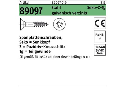 Reyher Spanplattenschraube R 89097 SEKO Kreuzschlitz-PZ TG 6 x 100/60 -Z Stah...