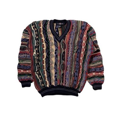 90s Vintage Cotton Traders Sweater Mens L Coogi Textured Relaxed Hip Hop V Neck