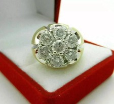 2Ct Round Lab Created Diamond Men's Wedding Cluster Ring 14k Yellow Gold Plated