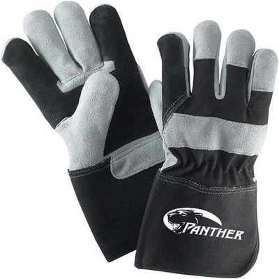 Panther Leather Double Palm Gloves Gauntlet Cuff Black and Silver 12 Pack