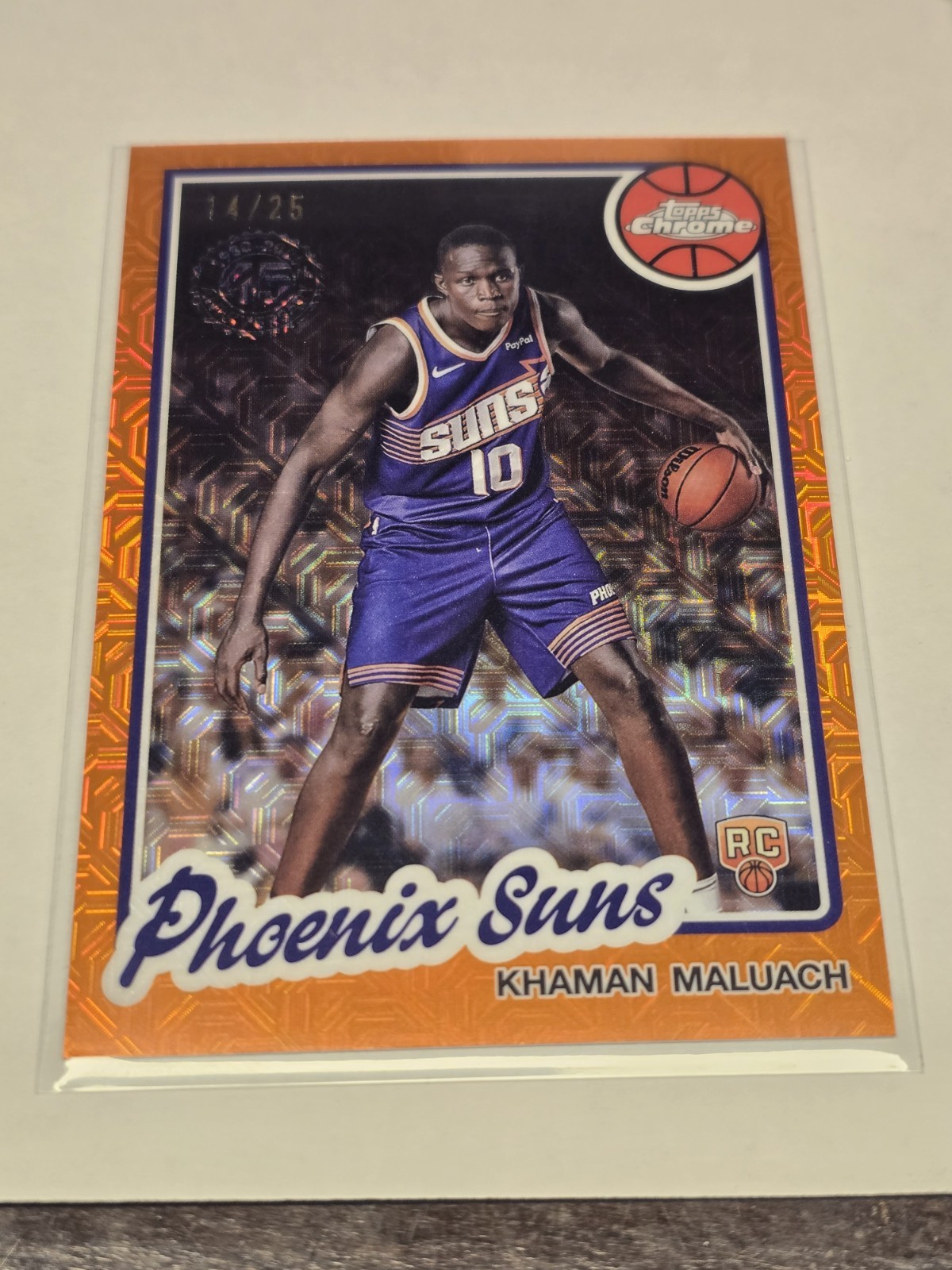 2025 Topps Chrome Khaman Maluach Orange Mojo Refractor RC 14/25 #TC-KM Suns