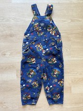 OshKosh B'gosh Vintage Corduroy Overalls Kids 4T Blue Camping Fishing Bear USA