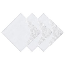 Women's White Cotton Handkerchiefs with Floral Embroidery Lace Hankies