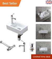 Elegant High-Gloss White Wall Sink with Tap, Perfect for Small Spaces, 12x45.5cm