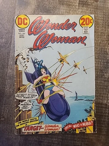 Wonder Woman # 205 Origin of Nubia Bomb Bondage Cover 1973 Vintage DC Comics G