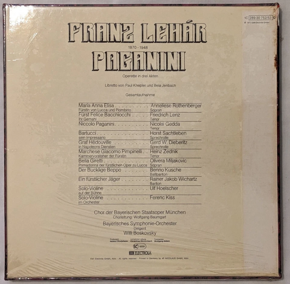 ULF HOELSCHER Lehar PAGANINI quadraphonic 2X LP Odeon QUAD Germany SEALED mint - Image 4 of 4