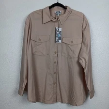 Future Collective Shirt Size XL Tan Button Up Career Work Relaxed Top Flaw NWT