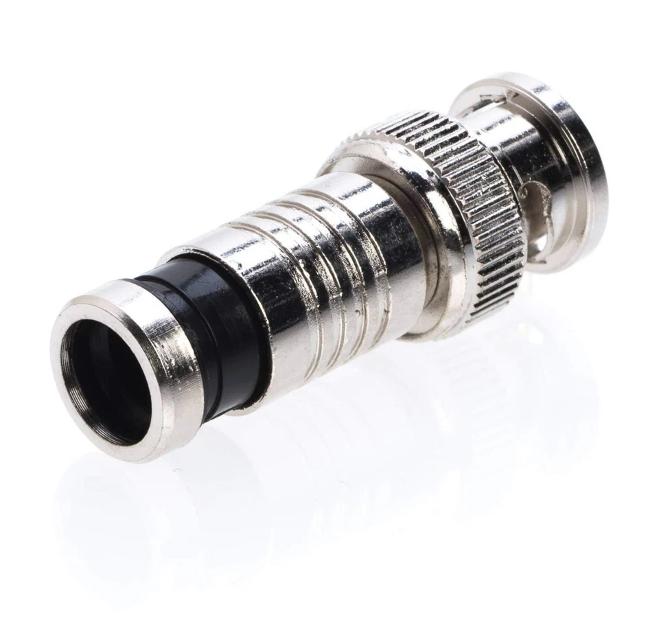 RG59 Connettori BNC a Compressione Confezione da 50, Nichelati per Sistemi DVR CCTV - Immagine 2 di 4