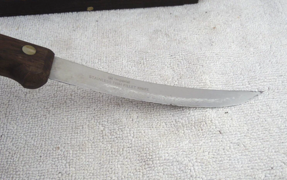Cuchillo para filete de acero inoxidable "imperial" mango de madera de colección años 60 Foto 4 de 4