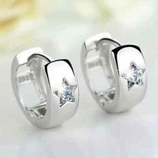 Star Pattern Zirconia Hoop Earrings 925 Silver Plated Simple Style Bridal