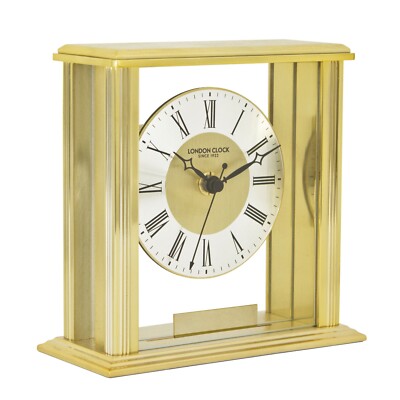 Goldfarbene Batterie Kaminuhr mit gravierbarer Platte von London Clock Co. 06398
